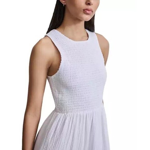 DKNY Cotton Gauze Smocked-Bodice white Maxi Dress size L sleevesless 100% cotton - Picture 3 of 12